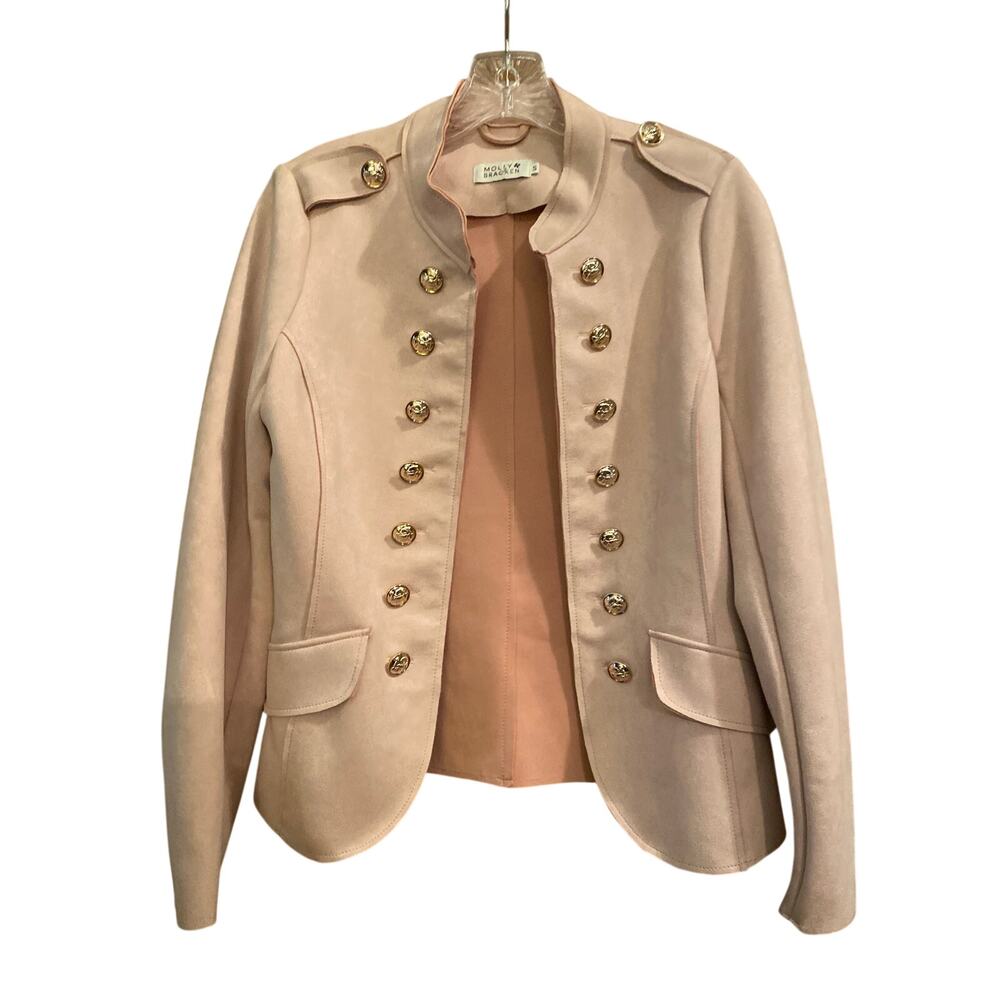 Molly Bracken Light Powder Pink Faux Suede Officer Slim Fit Size Small Jacket